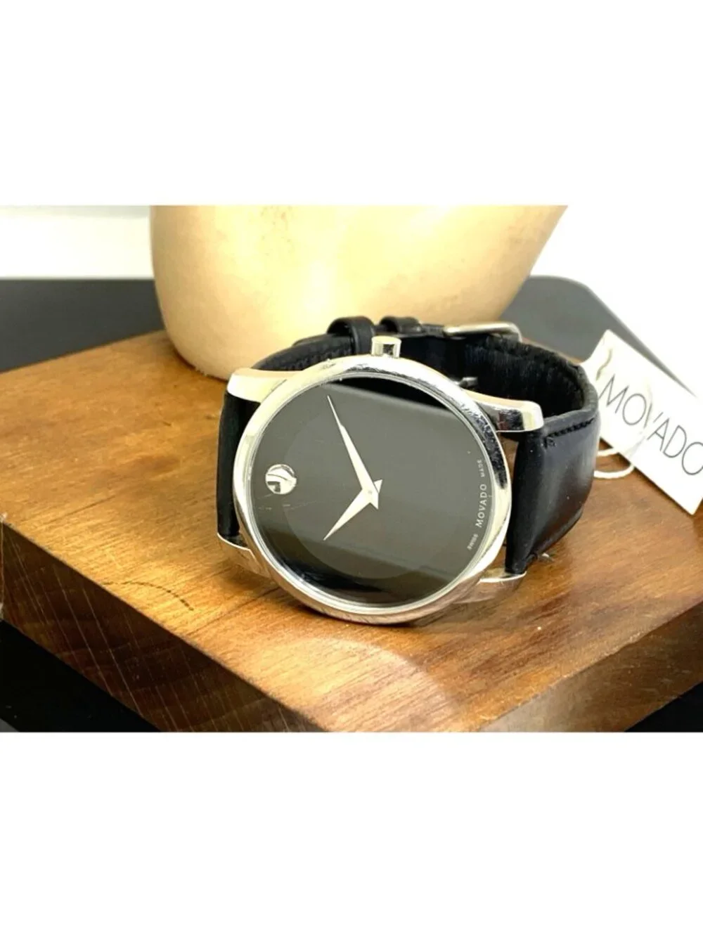 Movado Men's Watch 0606502 Museum Swiss Quartz Black Dial Leather Band 40mm